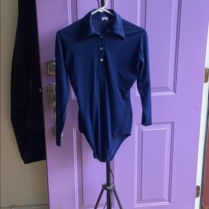 Blue bodysuit/leotard.